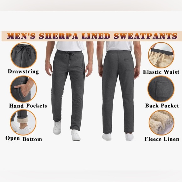Men’s BRAND NEW Sherpa lined sweatpants.Brand New wth Tags! Grey wth zip pockets - Picture 6 of 11